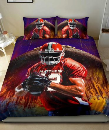 Personalized Football Duvet Cover Set, America Football Player 3D Print Gift Duvet Cover & Pillowcases, Custom Name Number Bedding Set