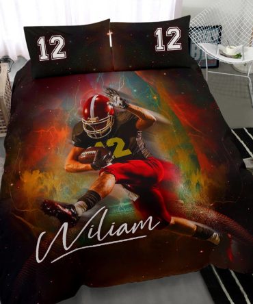 Personalized Football Duvet Cover Set, America Football Player 3D Printed Gift Duvet Cover & Pillowcases, Custom Name Number Bedding Set
