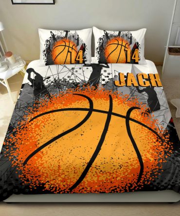 Personalized Basketball Duvet Cover Set, Basketball Ball Splash Player Gift Black Duvet Cover & Pillowcases, Custom Name Number Bedding Set