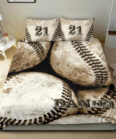 Personalized Baseball Duvet Cover Set, Baseball Ball Vintage Player Gift Idea Duvet Cover & Pillowcases, Custom Name Number Bedding Set