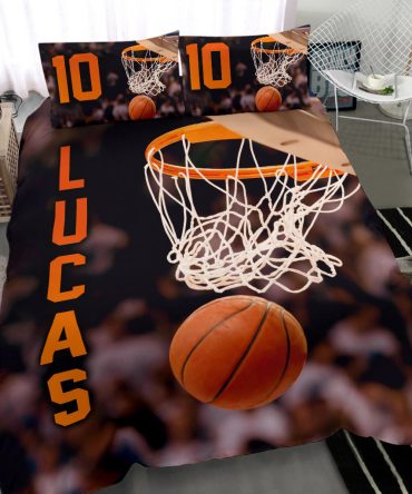 Personalized Basketball Duvet Cover Set, Basketball Ball On Air 3D Printed Player Fan Duvet Cover & Pillowcases, Custom Name Number Bedding Set