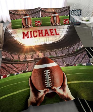 Personalized Football Duvet Cover Set, America Football Ball 3D Printed Player Gift Duvet Cover & Pillowcases, Custom Name Number Bedding Set