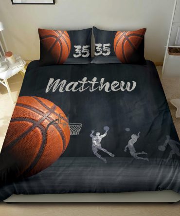 Personalized Basketball Duvet Cover Set, Basketball Ball Slam Dunk Player Gift Duvet Cover & Pillowcases, Custom Name Number Bedding Set