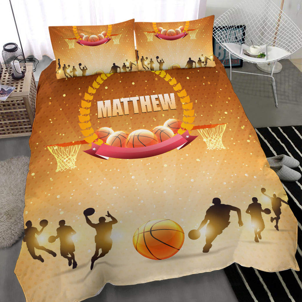 Personalized Basketball Duvet Cover Set, Basketball Ball Light Player Posing Winner Gift Duvet Cover & Pillowcases, Custom Name Bedding Set - Image 2