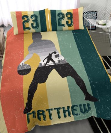 Personalized Basketball Duvet Cover Set, Basketball Vintage Retro Player Gift Idae Duvet Cover & Pillowcases, Custom Name Number Bedding Set