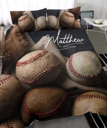 Personalized Baseball Duvet Cover Set, Baseball Ball 3D Printed Player Gift Idea Duvet Cover & Pillowcases, Custom Name Number Bedding Set