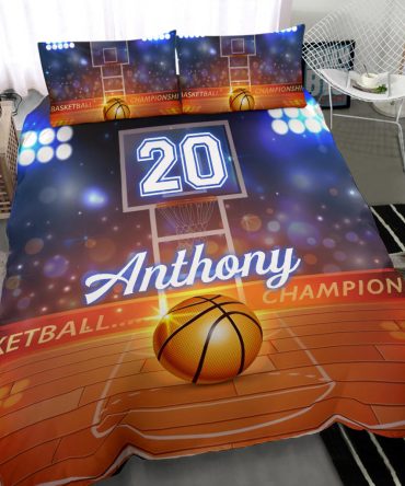 Personalized Basketball Duvet Cover Set, Basketball Court Champion Player Gift Idea Duvet Cover & Pillowcases, Custom Name Number Bedding Set