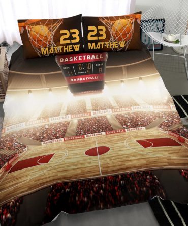Personalized Basketball Duvet Cover Set, Basketball Court Field Basketball Player Fan Duvet Cover & Pillowcases, Custom Name Number Bedding Set
