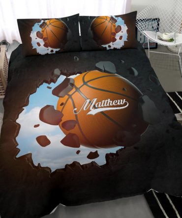 Personalized Basketball Duvet Cover Set, Basketball Ball 3D Printed Player Gift Duvet Cover & Pillowcases, Custom Name Number Bedding Set