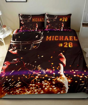 Personalized Football Duvet Cover Set, Football Player Gift Idea Winner Champion Duvet Cover & Pillowcases, Custom Name Number Bedding Set