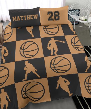 Personalized Basketball Duvet Cover Set, Basketball Player Ball Vintage Brown Gift Duvet Cover & Pillowcases, Custom Name Number Bedding Set