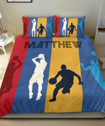 Personalized Basketball Duvet Cover Set, Basketball Player Posing Colorful Gift Idea Duvet Cover & Pillowcases, Custom Name Bedding Set