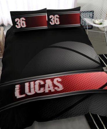 Personalized Basketball Duvet Cover Set, Basketball Ball Ball Player Gift Idea Black Duvet Cover & Pillowcases, Bedding Set