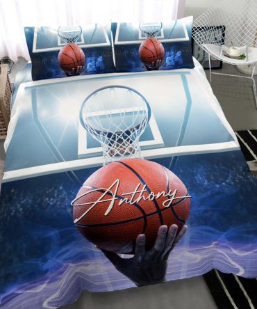 Personalized Basketball Duvet Cover Set, Basketball Ball Jump Shot Player Gift Idea Duvet Cover & Pillowcases, Custom Name Number Bedding Set