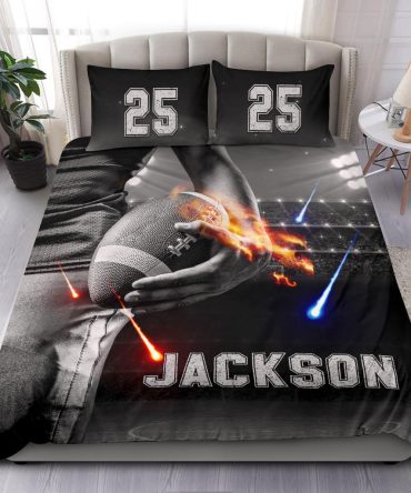 Personalized Football Duvet Cover Set, America Football Showtime Player Gift Idea Duvet Cover & Pillowcases, Custom Name Number Bedding Set
