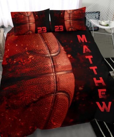 Personalized Basketball Duvet Cover Set, Basketball Ball 3D Printed Fire Player Gift Duvet Cover & Pillowcases, Custom Name Number Bedding Set