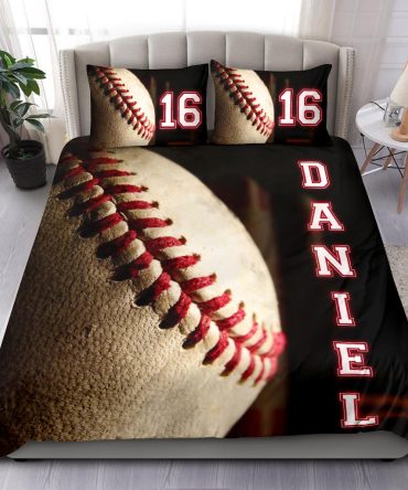 Personalized Baseball Duvet Cover Set, Baseball Ball 3D Mystery Player Gift Idea Duvet Cover & Pillowcases, Custom Name Number Bedding Set