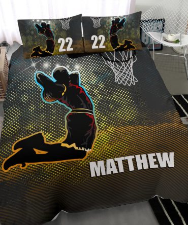 Personalized Basketball Duvet Cover Set, Basketball Boy Player Slam Dunk Player Gift Duvet Cover & Pillowcases, Custom Name Number Bedding Set