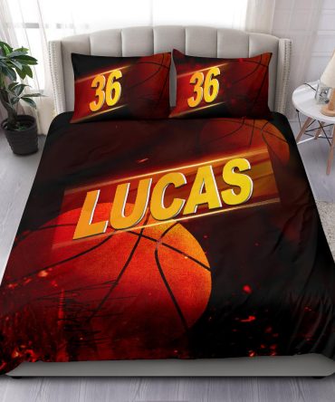 Personalized Basketball Duvet Cover Set, Basketball Style 3D Ball Player Gift Idea Duvet Cover & Pillowcases, Custom Name Number Bedding Set