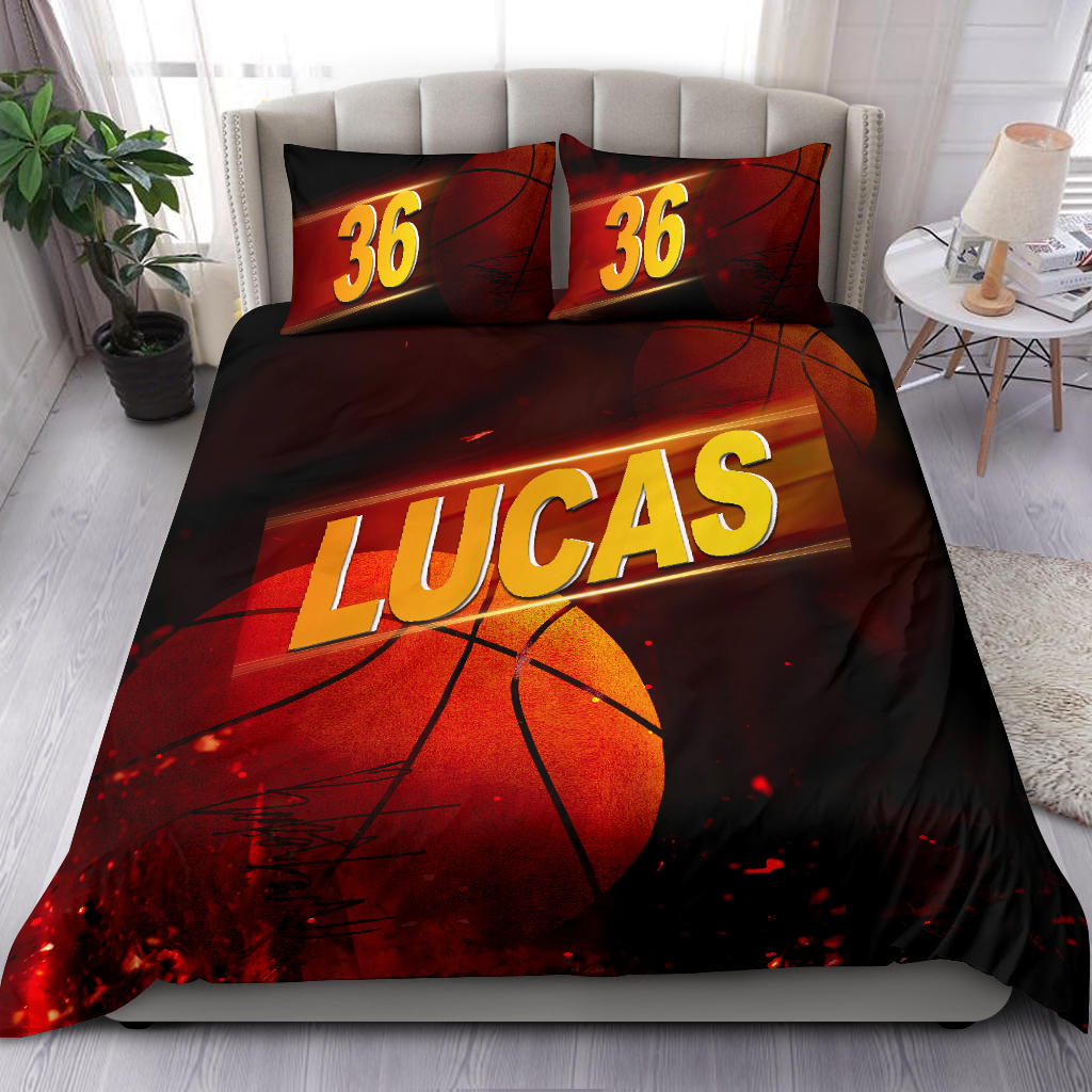 Personalized Basketball Duvet Cover Set, Basketball Style 3D Ball Player Gift Idea Duvet Cover & Pillowcases, Custom Name Number Bedding Set - Image 2