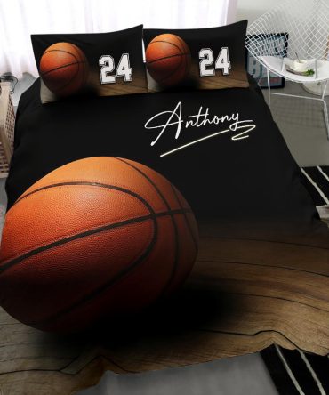 Personalized Basketball Duvet Cover Set, Basketball Ball 3D Printed Player Gift Idea Duvet Cover & Pillowcases, Custom Name Number Bedding Set