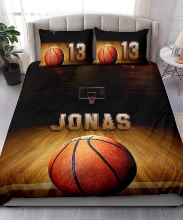 Personalized Basketball Duvet Cover Set, Basketball Court Ball 3D Player Gift Idea Duvet Cover & Pillowcases, Custom Name Number Bedding Set