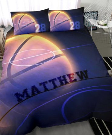 Personalized Basketball Duvet Cover Set, Basketball Ball Shadow Moon Player Gift Idea Duvet Cover & Pillowcases, Custom Name Number Bedding Set