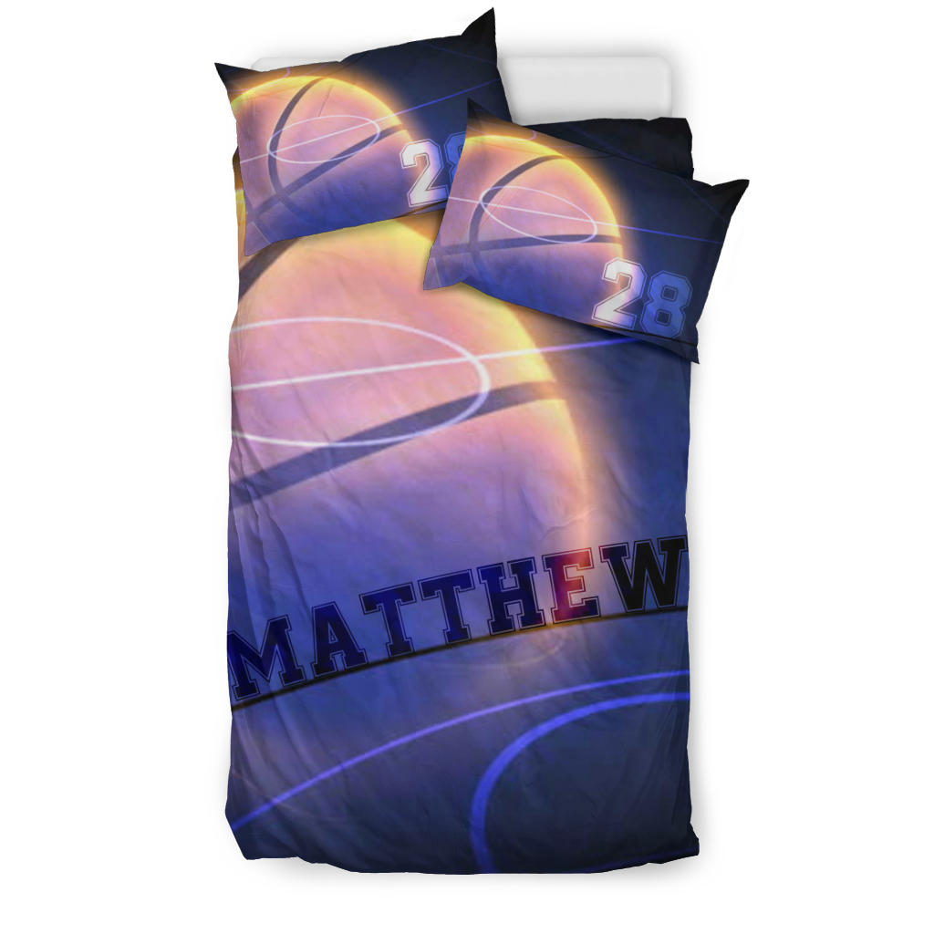 Personalized Basketball Duvet Cover Set, Basketball Ball Shadow Moon Player Gift Idea Duvet Cover & Pillowcases, Custom Name Number Bedding Set - Image 2