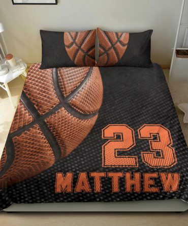 Personalized Basketball Duvet Cover Set, Basketball Ball 3D Vintage Player Gift Idea Duvet Cover & Pillowcases, Custom Name Number Bedding Set