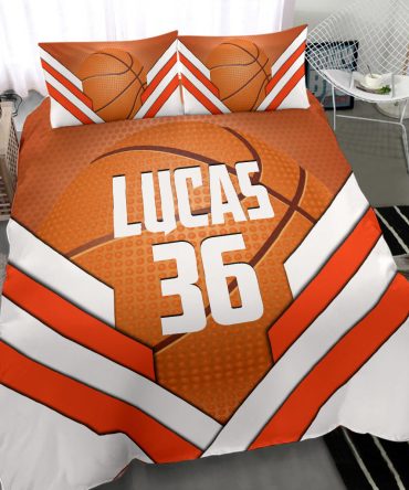 Personalized Basketball Duvet Cover Set, Basketball Ball Glowing Player Gift Idea Duvet Cover & Pillowcases, Custom Name Number Bedding Set