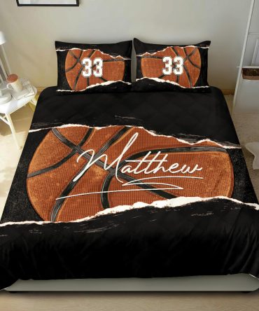 Personalized Basketball Duvet Cover Set, Basketball Torn Pattern Player Gift Black Duvet Cover & Pillowcases, Custom Name Number Bedding Set