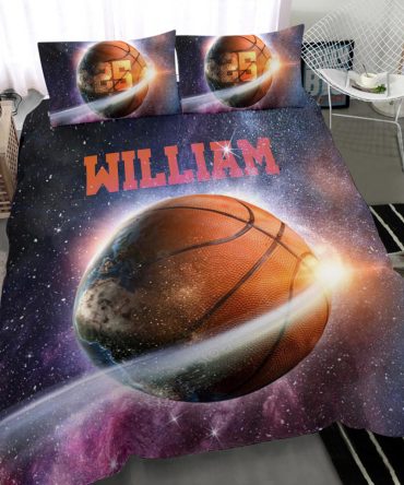 Personalized Basketball Duvet Cover Set, Basketball Ball Galaxy Universe Player Gift Duvet Cover & Pillowcases, Custom Name Number Bedding Set