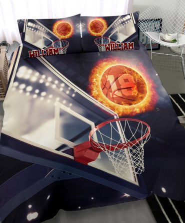 Personalized Basketball Duvet Cover Set, Basketball Fire Ball Player Unique Gift Idea Duvet Cover & Pillowcases, Custom Name Number Bedding Set