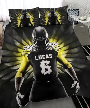 Personalized Football Duvet Cover Set, Football Boy Warrior Angel Wings Player Gift Duvet Cover & Pillowcases, Custom Name Number Bedding Set