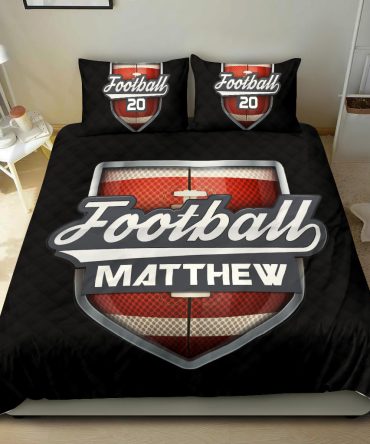 Personalized Football Duvet Cover Set, America Football Pattern Player Gift Black Duvet Cover & Pillowcases, Custom Name Number Bedding Set