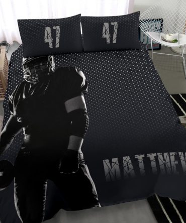 Personalized Football Duvet Cover Set, Football Player Unique Gift Idea Black Duvet Cover & Pillowcases, Custom Name Number Bedding Set