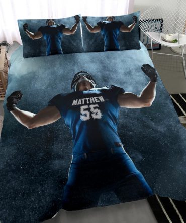 Personalized Football Duvet Cover Set, Football Player Winner Champion Gift Idea Duvet Cover & Pillowcases, Custom Name Number Bedding Set