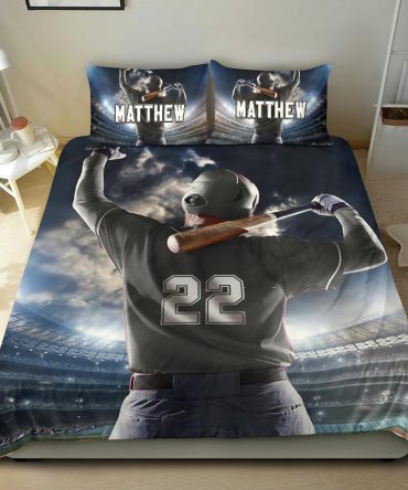Personalized Baseball Duvet Cover Set, Baseball Batter Winner Champion Player Gift Duvet Cover & Pillowcases, Custom Name Number Bedding Set