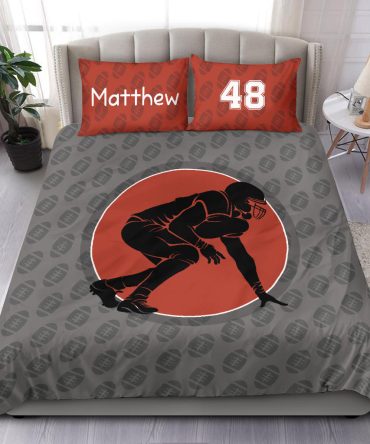 Personalized Football Duvet Cover Set, Football Boy Player Gift Idea Grey Vintage Duvet Cover & Pillowcases, Custom Name Number Bedding Set