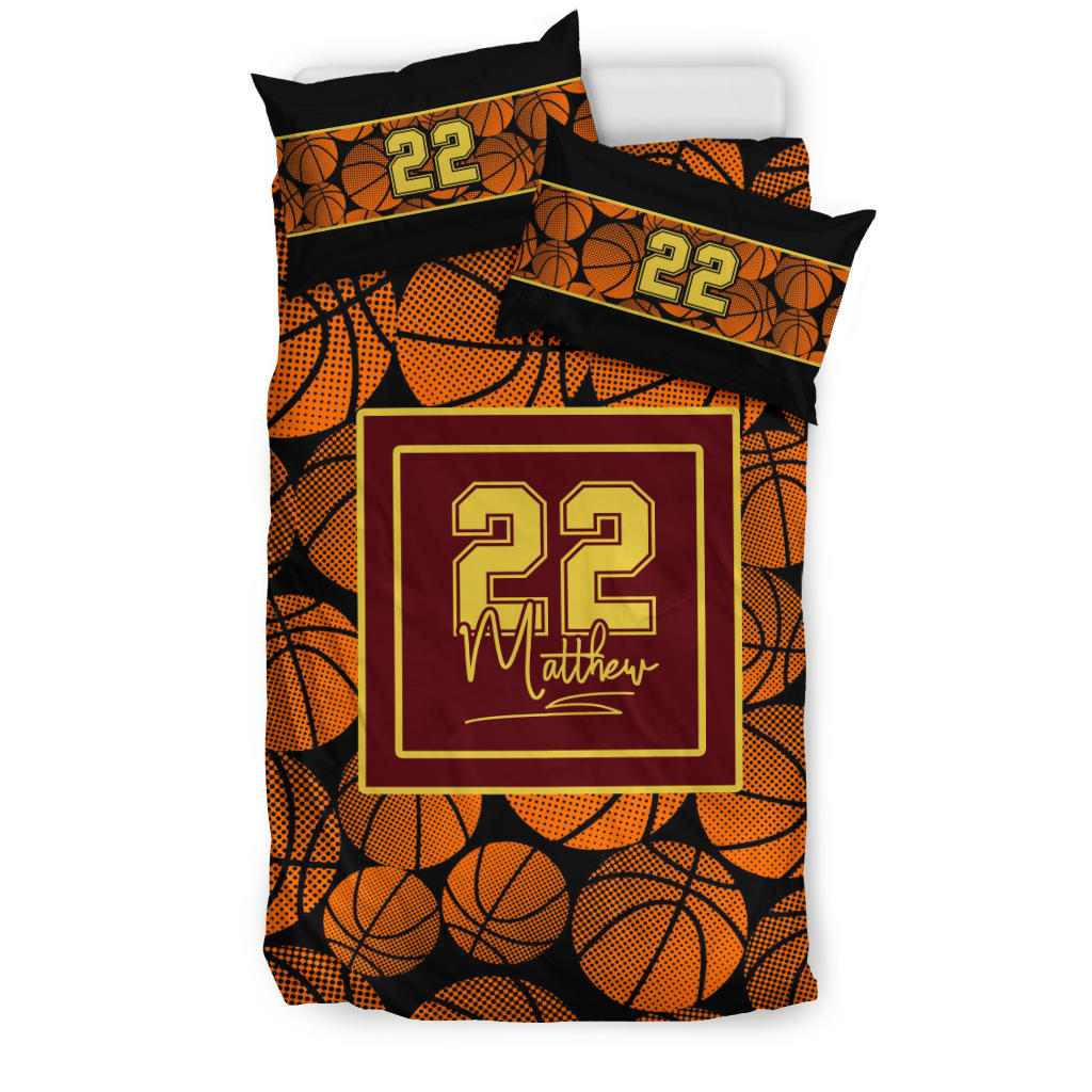 Personalized Basketball Duvet Cover Set, Basketball Balls Pattern Player Gift Idea Duvet Cover & Pillowcases, Custom Name Number Bedding Set - Image 2
