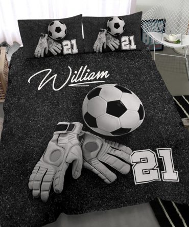 Personalized Soccer Duvet Cover Set, Soccer Goalkeeper Gloves Player Gift Idea Duvet Cover & Pillowcases, Custom Name Number Bedding Set