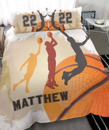 Personalized Basketball Duvet Cover Set, Basketball Boy Vintage Retro Player Gift Duvet Cover & Pillowcases, Custom Name Number Bedding Set