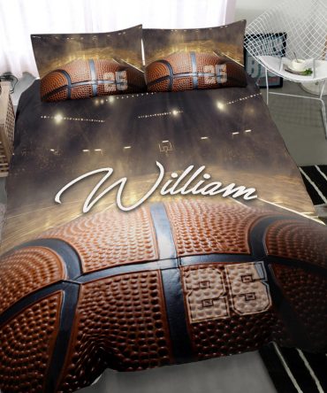 Personalized Basketball Duvet Cover Set, Basketball Court Ball 3D Player Unique Gift Duvet Cover & Pillowcases, Custom Name Number Bedding Set