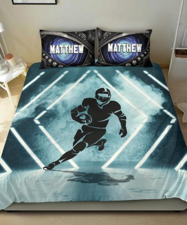 Personalized Football Duvet Cover Set, Football Neon Smoke Pattern Player Gift Idea Duvet Cover & Pillowcases, Custom Name Number Bedding Set
