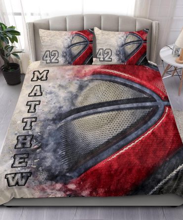 Personalized Basketball Duvet Cover Set, Basketball Ball Pattern Smoke Player Gift Duvet Cover & Pillowcases, Custom Name Number Bedding Set
