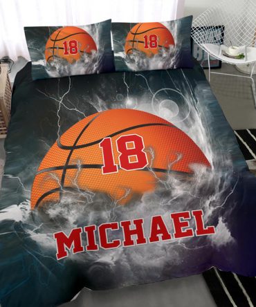 Personalized Basketball Duvet Cover Set, Basketball Smoke Ball Player Gift Idea Duvet Cover & Pillowcases, Custom Name Number Bedding Set
