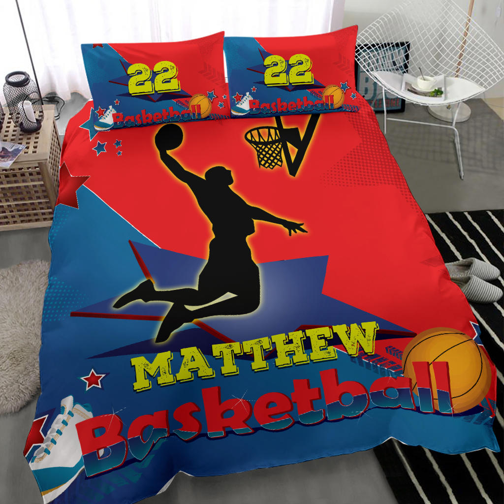 Personalized Basketball Duvet Cover Set, Basketball Boy Red Blue Player Gift Idea Duvet Cover & Pillowcases, Custom Name Number Bedding Set - Image 2