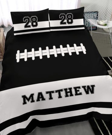 Personalized Football Duvet Cover Set, America Football Black White Player Gift Duvet Cover & Pillowcases, Custom Name Number Bedding Set