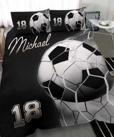 Personalized Soccer Duvet Cover Set, Soccer Ball Black Player Unique Gift Idea Duvet Cover & Pillowcases, Custom Name Number Bedding Set