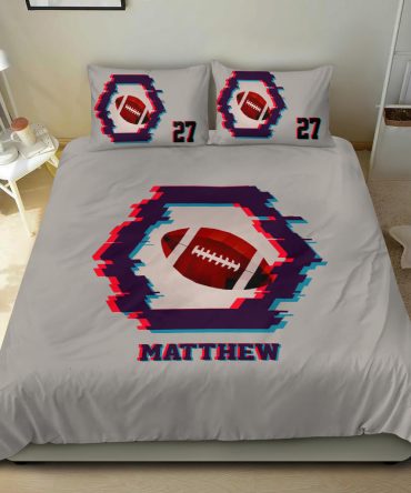 Personalized Football Duvet Cover Set, America Football Ball Retro Player Gift Idea Duvet Cover & Pillowcases, Custom Name Number Bedding Set